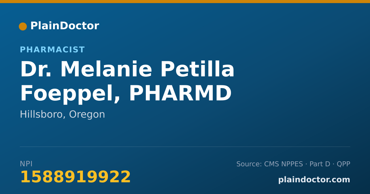 Shareable card for Melanie Petilla Foeppel, PHARMD - Pharmacist, Hillsboro, OR