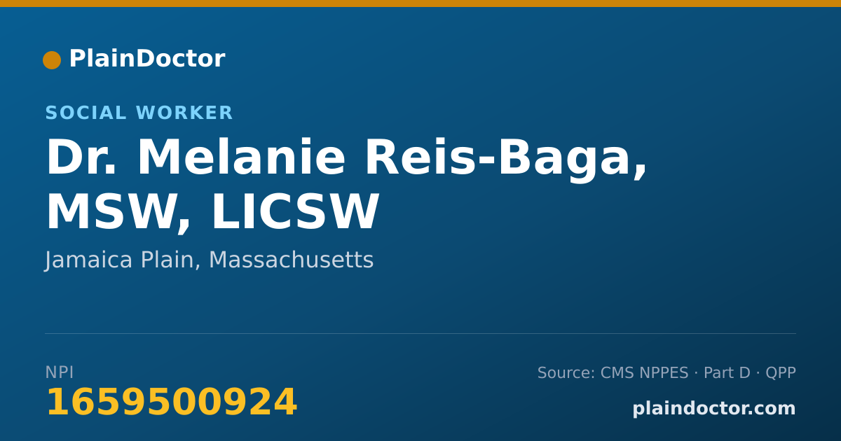 Shareable card for Melanie Reis-Baga, MSW, LICSW - Social Worker, Jamaica Plain, MA