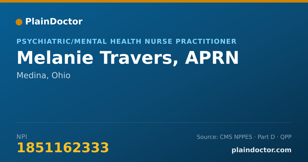 Shareable card for Melanie Travers, APRN - Psychiatric/Mental Health Nurse Practitioner, Medina, OH