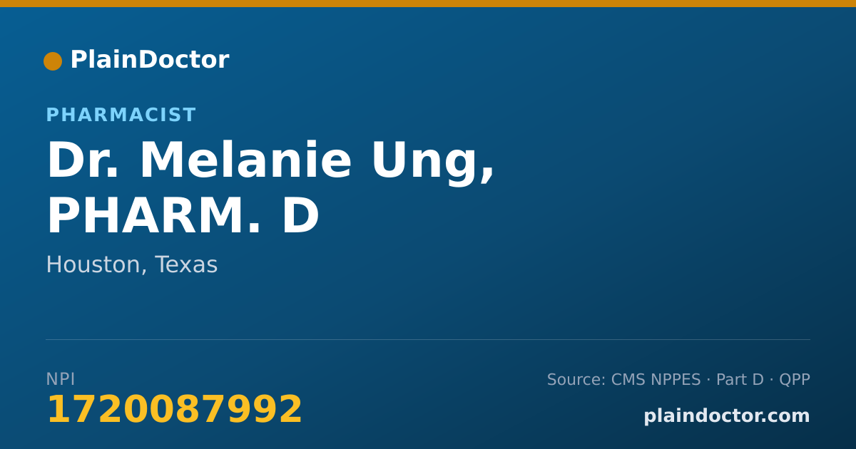 Shareable card for Melanie Ung, PHARM. D - Pharmacist, Houston, TX
