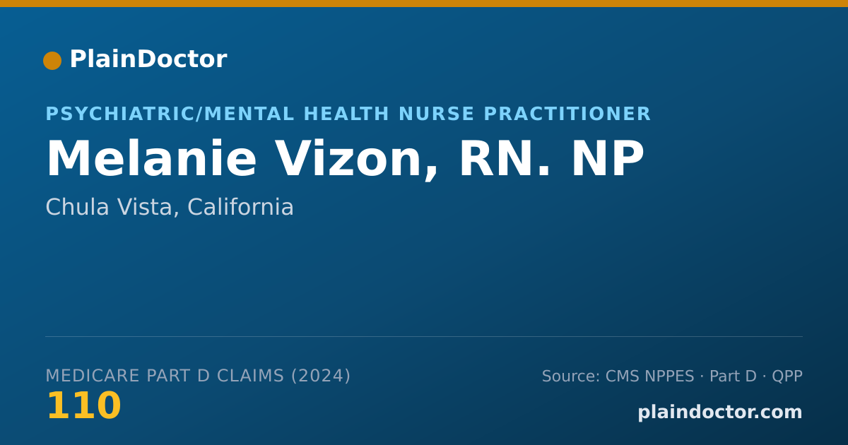 Shareable card for Melanie Vizon, RN. NP - Psychiatric/Mental Health Nurse Practitioner, Chula Vista, CA