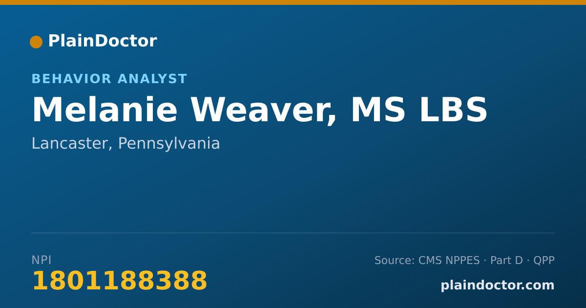 Shareable card for Melanie Weaver, MS LBS - Behavior Analyst, Lancaster, PA