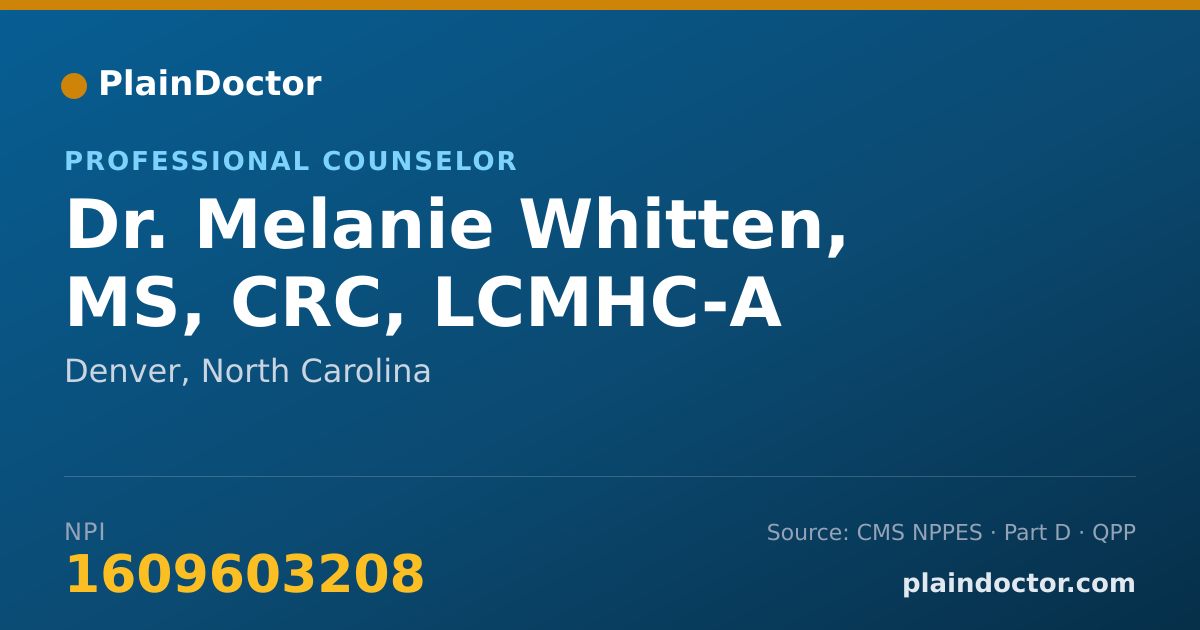 Shareable card for Melanie Whitten, MS, CRC, LCMHC-A - Professional Counselor, Denver, NC