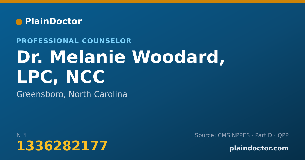 Shareable card for Melanie Woodard, LPC, NCC - Professional Counselor, Greensboro, NC