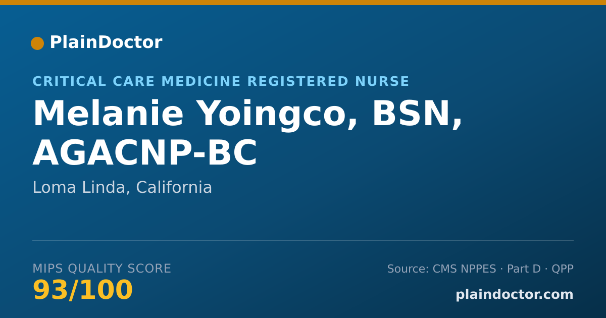Shareable card for Melanie Yoingco, BSN, AGACNP-BC - Critical Care Medicine Registered Nurse, Loma Linda, CA