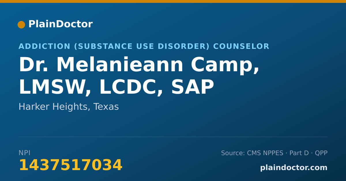 Shareable card for Melanieann Camp, LMSW, LCDC, SAP - Addiction (Substance Use Disorder) Counselor, Harker Heights, TX