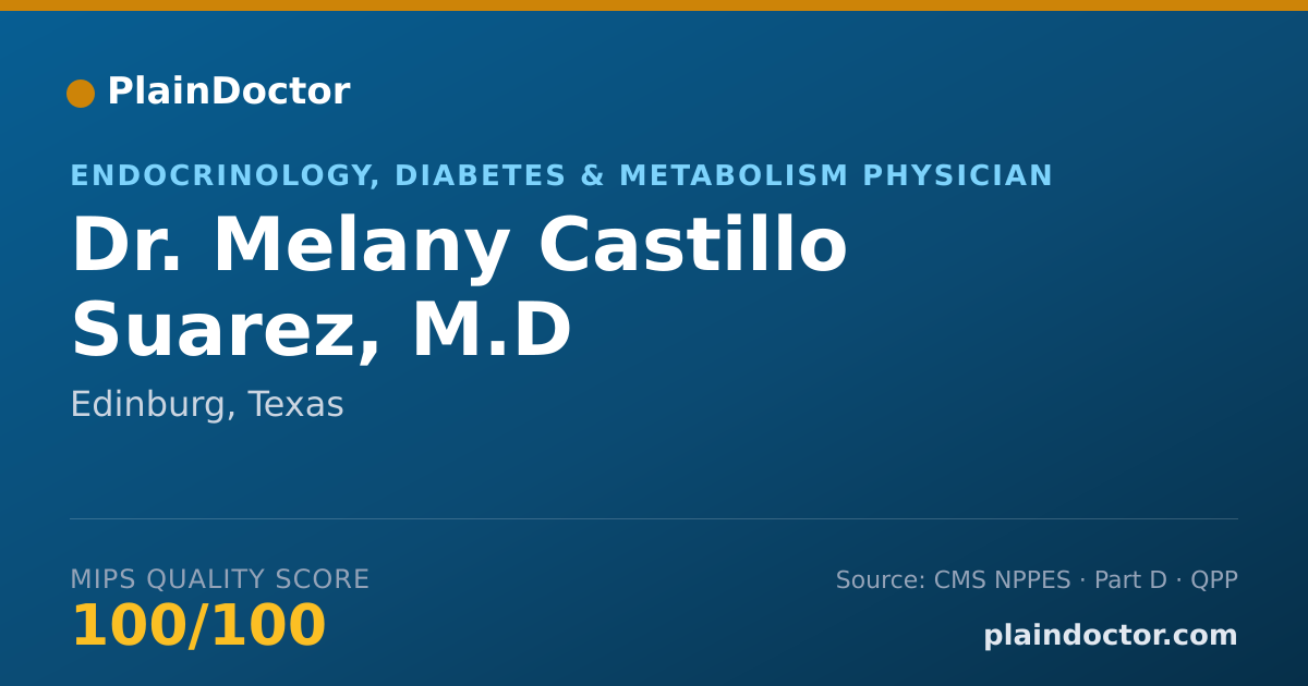 Shareable card for Melany Castillo Suarez, M.D - Endocrinology, Diabetes & Metabolism Physician, Edinburg, TX