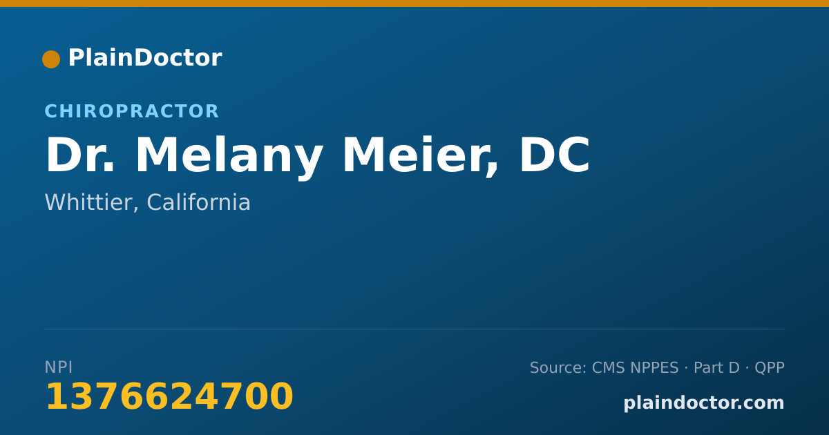 Shareable card for Melany Meier, DC - Chiropractor, Whittier, CA