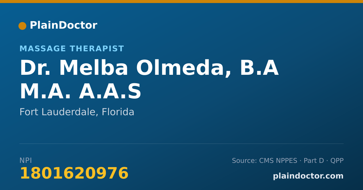 Shareable card for Melba Olmeda, B.A   M.A.  A.A.S - Massage Therapist, Fort Lauderdale, FL