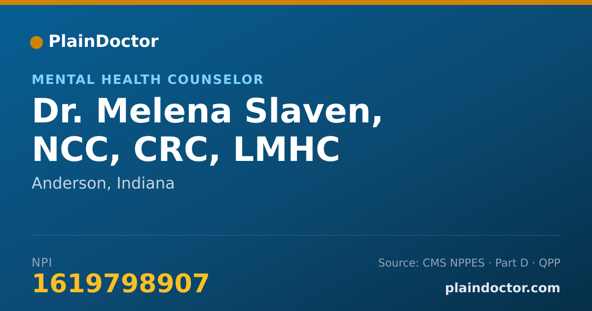 Shareable card for Melena Slaven, NCC, CRC, LMHC - Mental Health Counselor, Anderson, IN