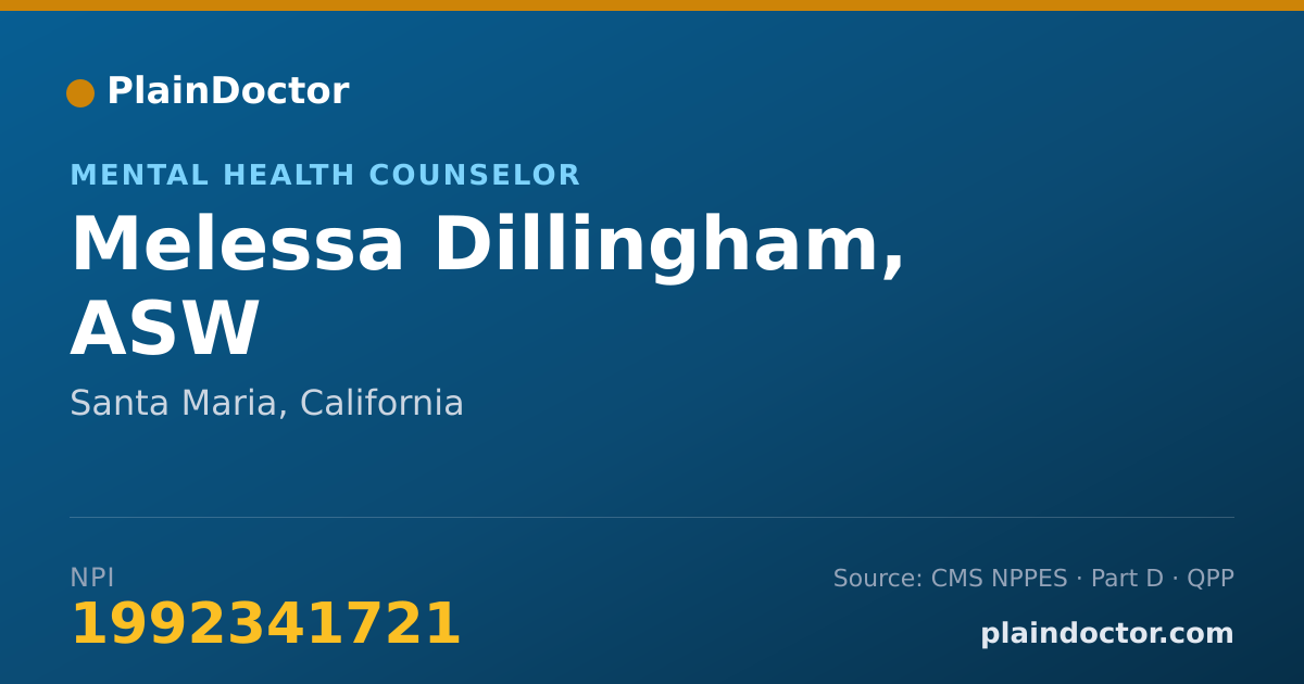 Shareable card for Melessa Dillingham, ASW - Mental Health Counselor, Santa Maria, CA