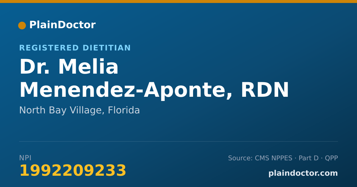 Shareable card for Melia Menendez-Aponte, RDN - Registered Dietitian, North Bay Village, FL
