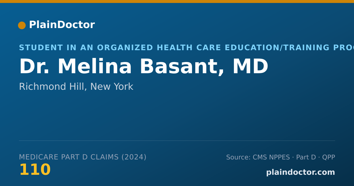 Shareable card for Melina Basant, MD - Student in an Organized Health Care Education/Training Program, Richmond Hill, NY