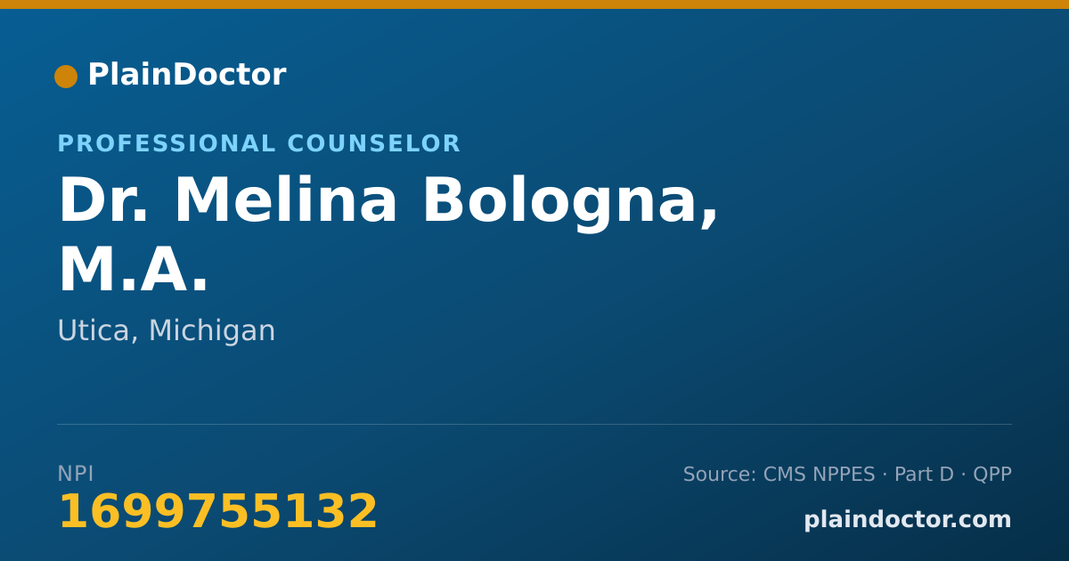 Shareable card for Melina Bologna, M.A. - Professional Counselor, Utica, MI