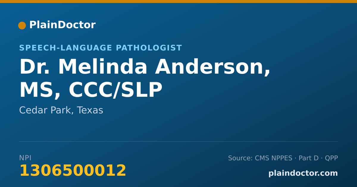 Shareable card for Melinda Anderson, MS, CCC/SLP - Speech-Language Pathologist, Cedar Park, TX