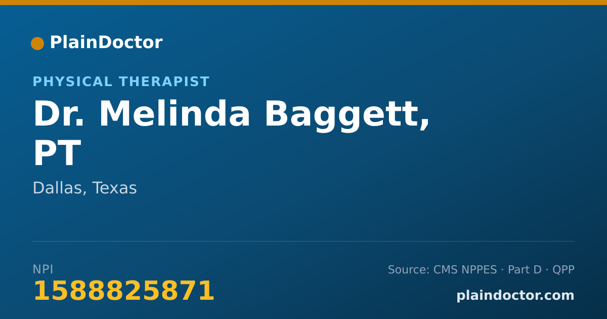 Shareable card for Melinda Baggett, PT - Physical Therapist, Dallas, TX
