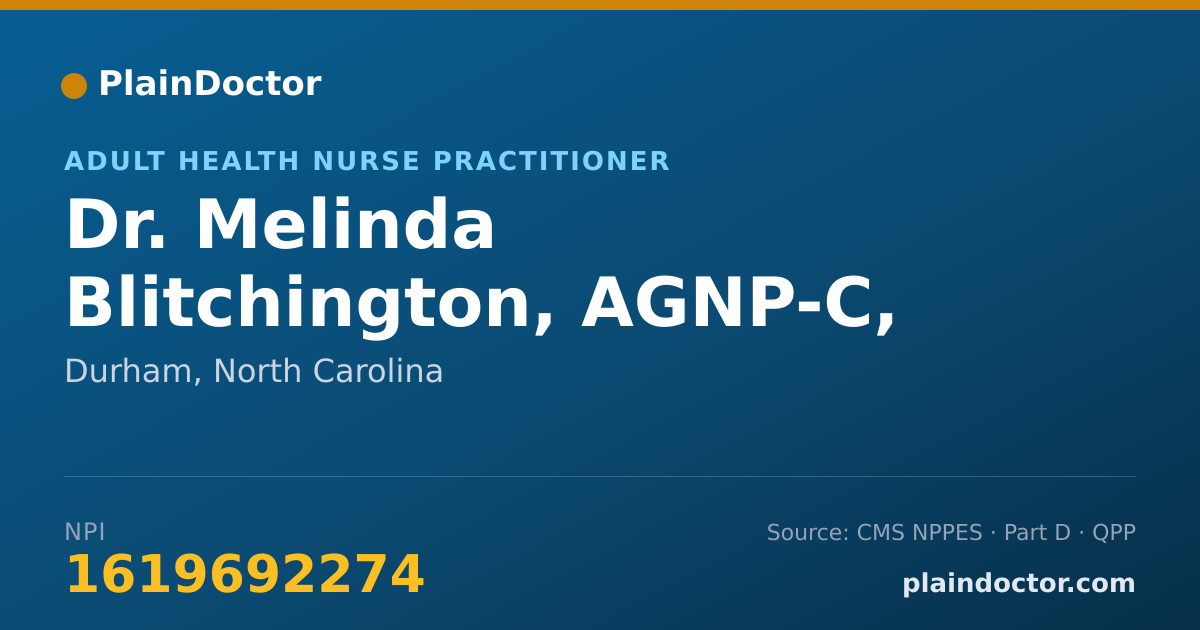 Shareable card for Melinda Blitchington, AGNP-C, RN - Adult Health Nurse Practitioner, Durham, NC