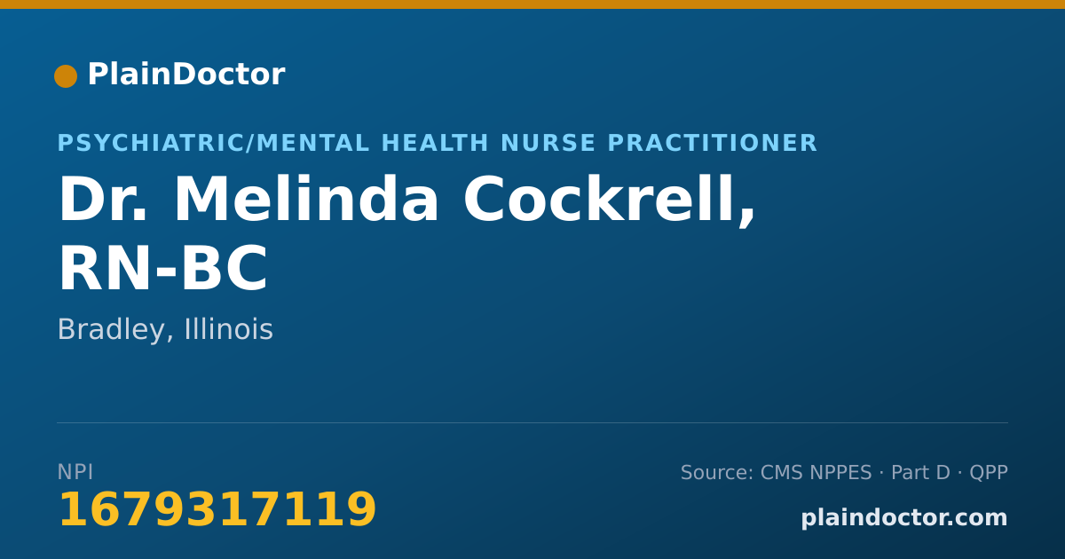 Shareable card for Melinda Cockrell, RN-BC - Psychiatric/Mental Health Nurse Practitioner, Bradley, IL