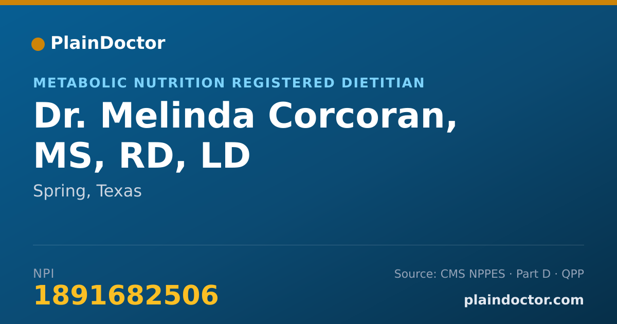 Shareable card for Melinda Corcoran, MS, RD, LD - Metabolic Nutrition Registered Dietitian, Spring, TX