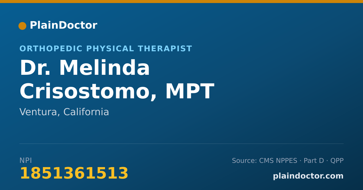 Shareable card for Melinda Crisostomo, MPT - Orthopedic Physical Therapist, Ventura, CA