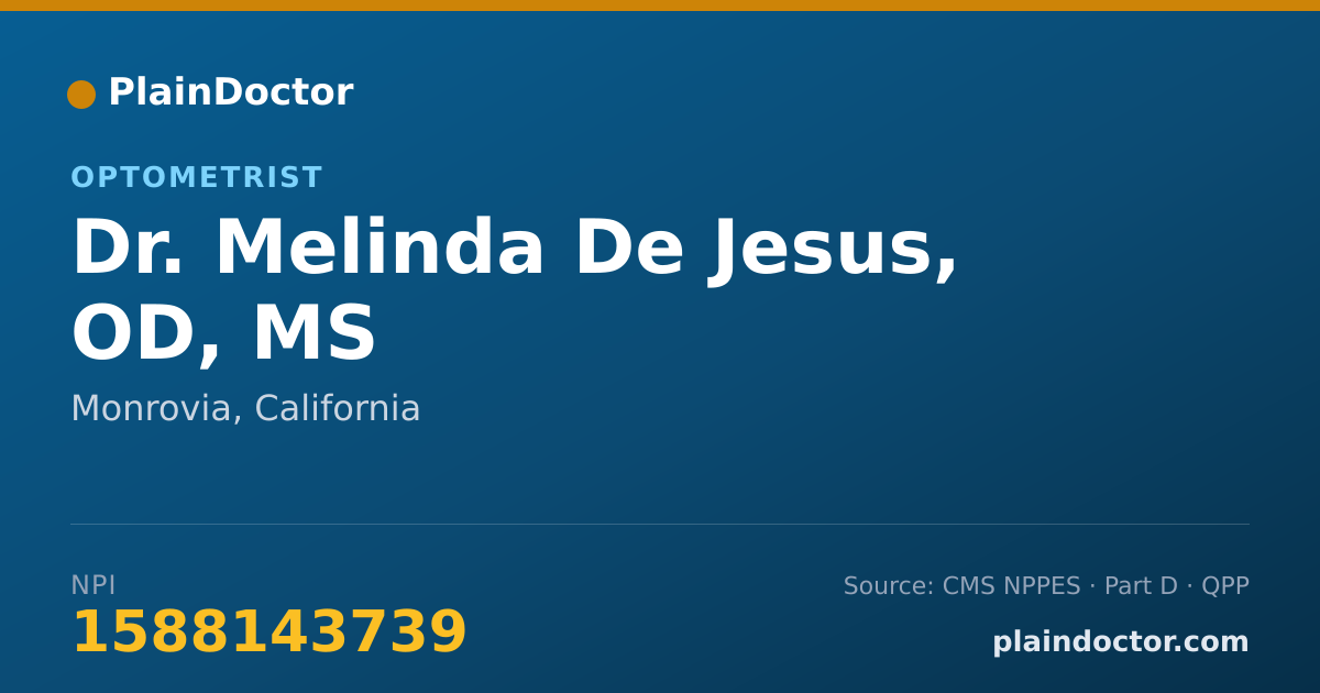 Shareable card for Melinda De Jesus, OD, MS - Optometrist, Monrovia, CA