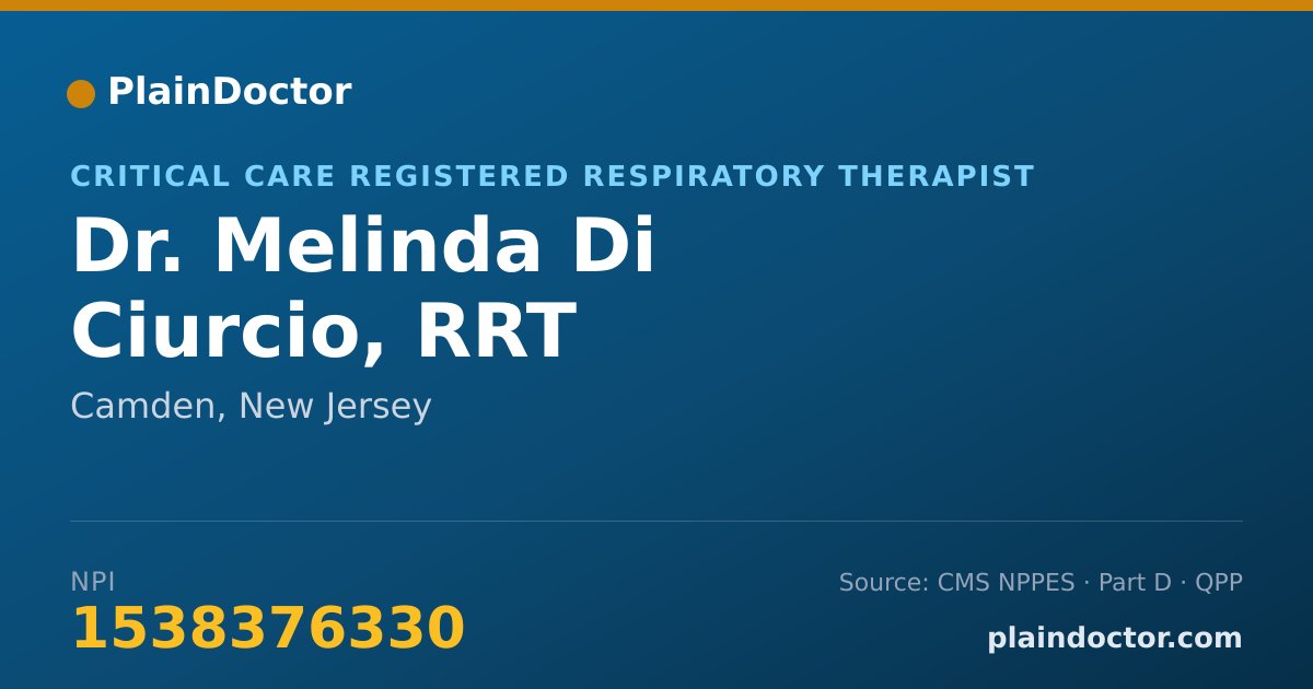 Shareable card for Melinda Di Ciurcio, RRT - Critical Care Registered Respiratory Therapist, Camden, NJ