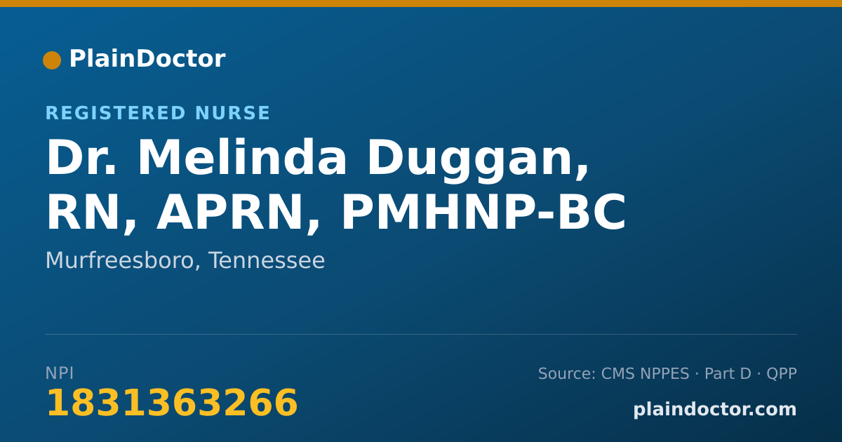 Shareable card for Melinda Duggan, RN, APRN, PMHNP-BC - Registered Nurse, Murfreesboro, TN