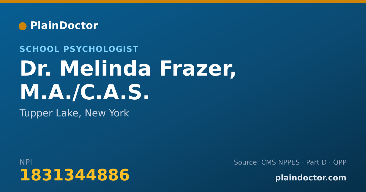 Shareable card for Melinda Frazer, M.A./C.A.S. - School Psychologist, Tupper Lake, NY