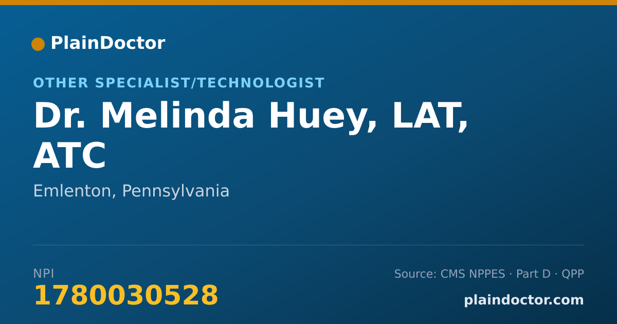 Shareable card for Melinda Huey, LAT, ATC - Other Specialist/Technologist, Emlenton, PA