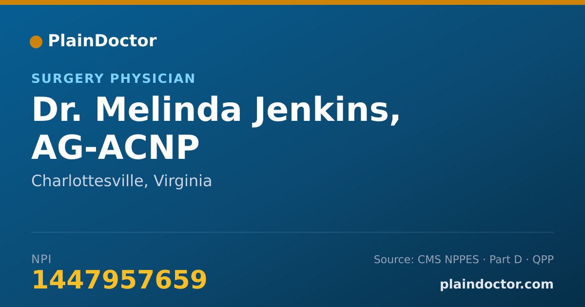 Shareable card for Melinda Jenkins, AG-ACNP - Surgery Physician, Charlottesville, VA