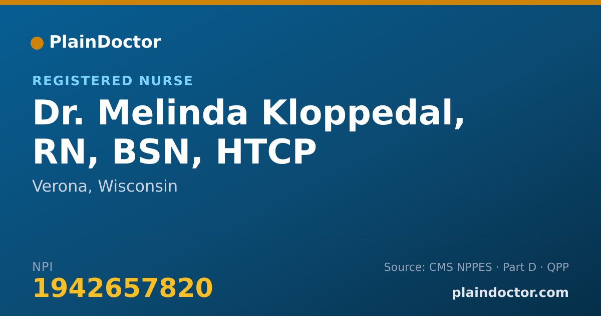 Shareable card for Melinda Kloppedal, RN, BSN, HTCP - Registered Nurse, Verona, WI