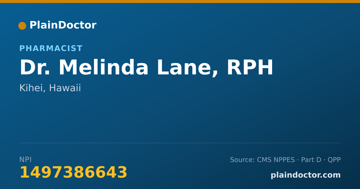Shareable card for Melinda Lane, RPH - Pharmacist, Kihei, HI