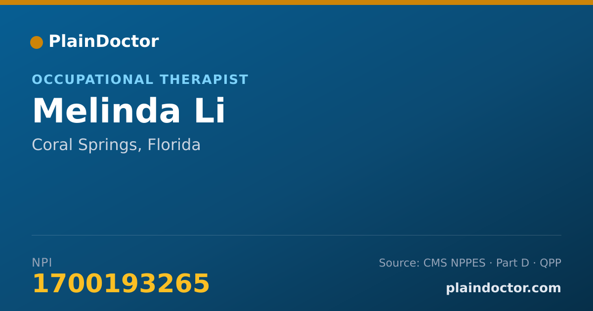 Shareable card for Melinda Li - Occupational Therapist, Coral Springs, FL