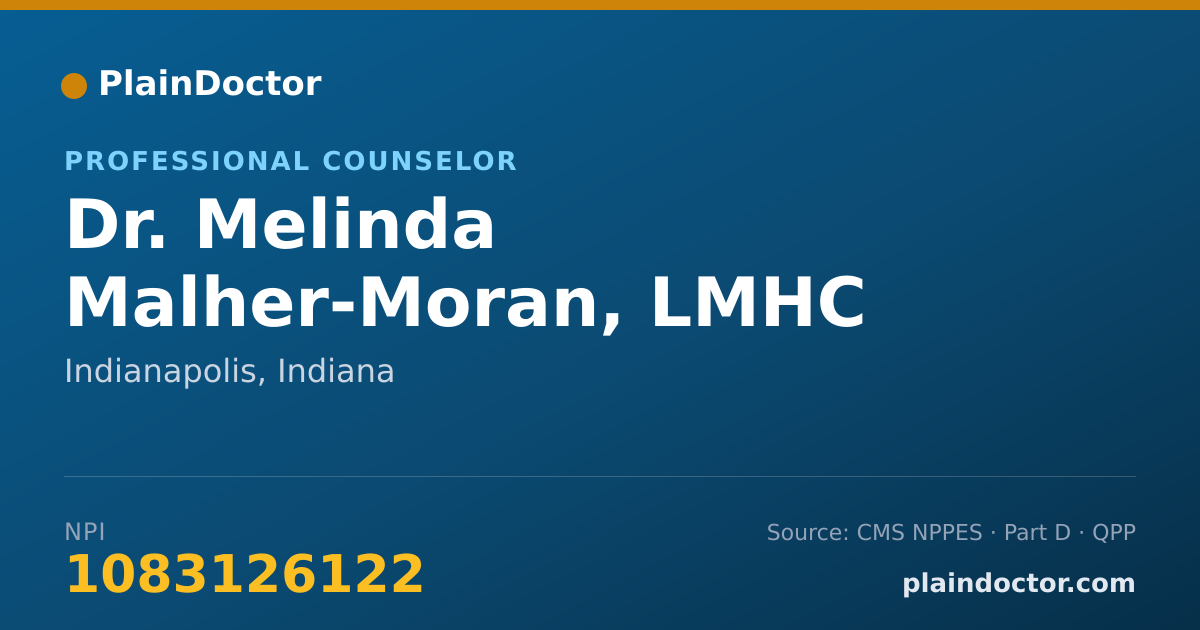 Shareable card for Melinda Malher-Moran, LMHC - Professional Counselor, Indianapolis, IN