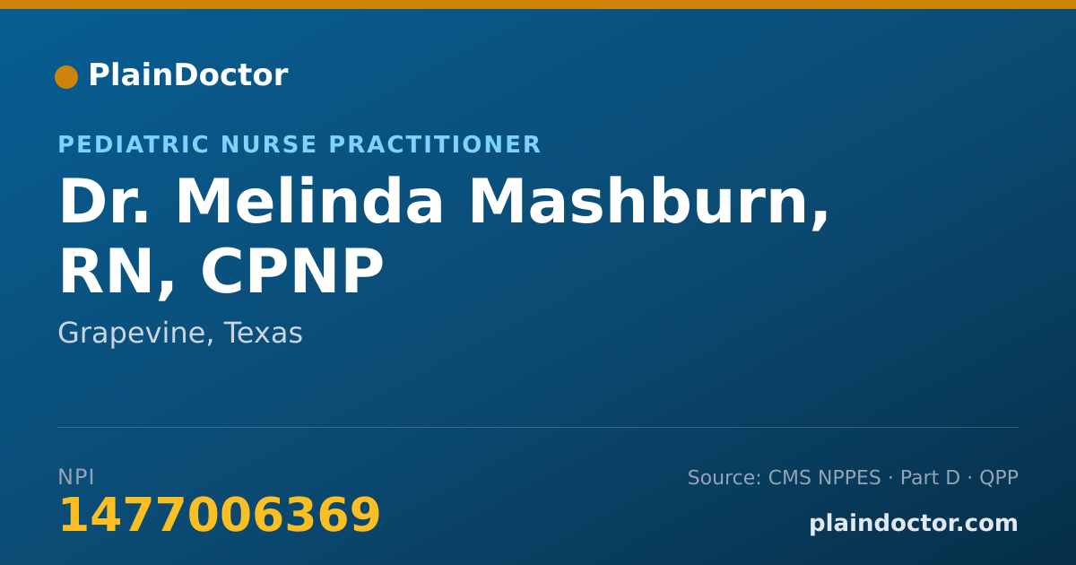 Shareable card for Melinda Mashburn, RN, CPNP - Pediatric Nurse Practitioner, Grapevine, TX