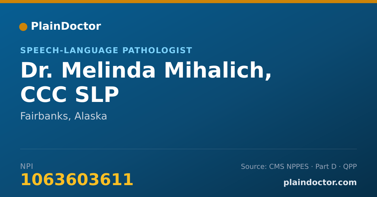 Shareable card for Melinda Mihalich, CCC SLP - Speech-Language Pathologist, Fairbanks, AK