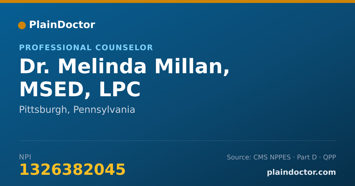 Shareable card for Melinda Millan, MSED, LPC - Professional Counselor, Pittsburgh, PA
