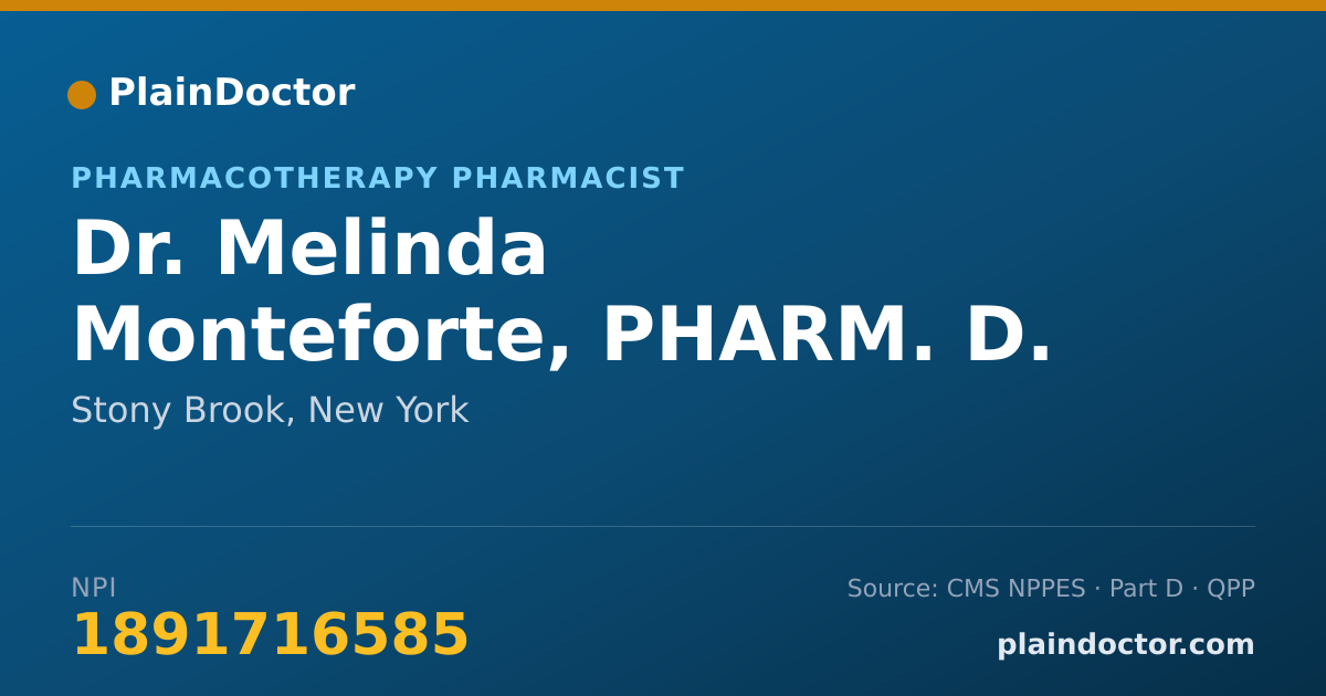 Shareable card for Melinda Monteforte, PHARM. D. - Pharmacotherapy Pharmacist, Stony Brook, NY
