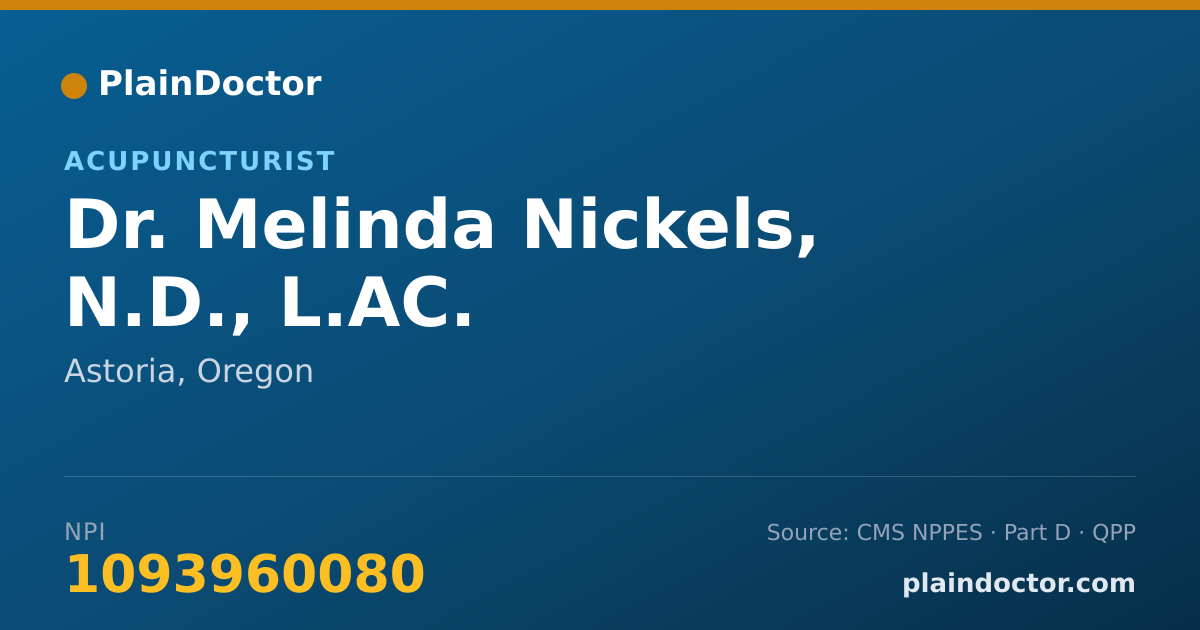 Shareable card for Melinda Nickels, N.D., L.AC. - Acupuncturist, Astoria, OR