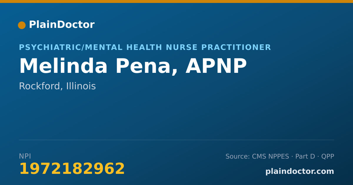 Shareable card for Melinda Pena, APNP - Psychiatric/Mental Health Nurse Practitioner, Rockford, IL