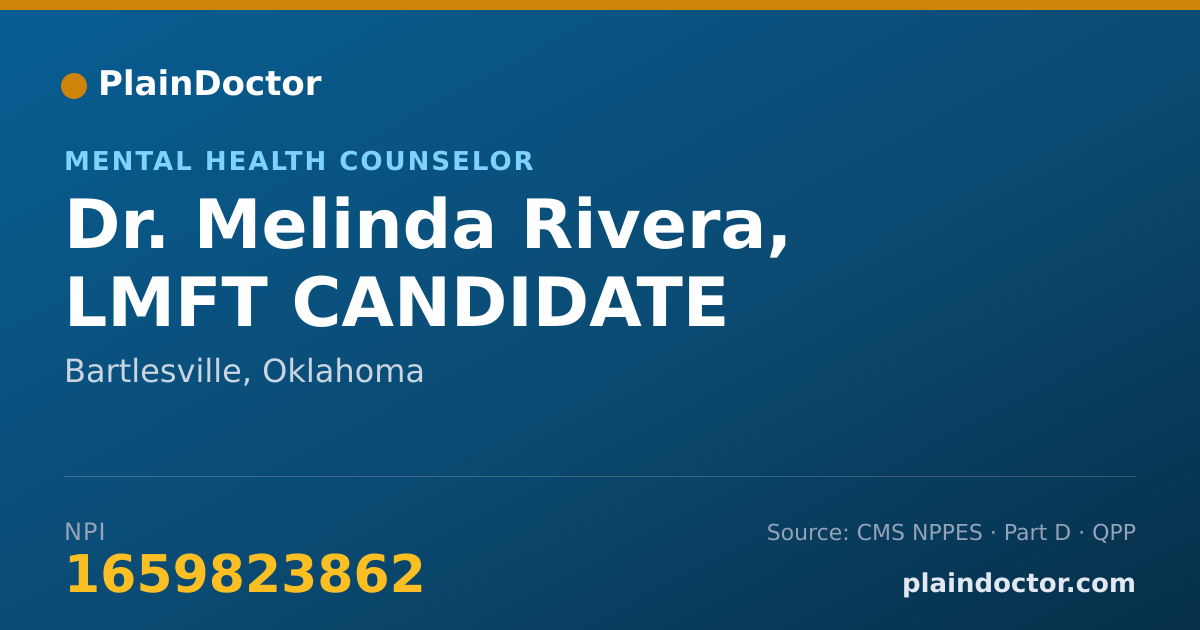 Shareable card for Melinda Rivera, LMFT CANDIDATE - Mental Health Counselor, Bartlesville, OK