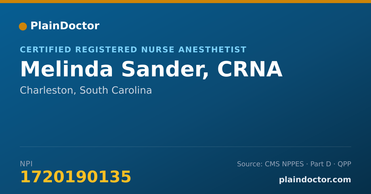 Shareable card for Melinda Sander, CRNA - Certified Registered Nurse Anesthetist, Charleston, SC