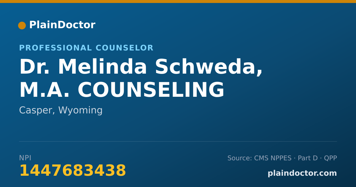 Shareable card for Melinda Schweda, M.A. COUNSELING - Professional Counselor, Casper, WY