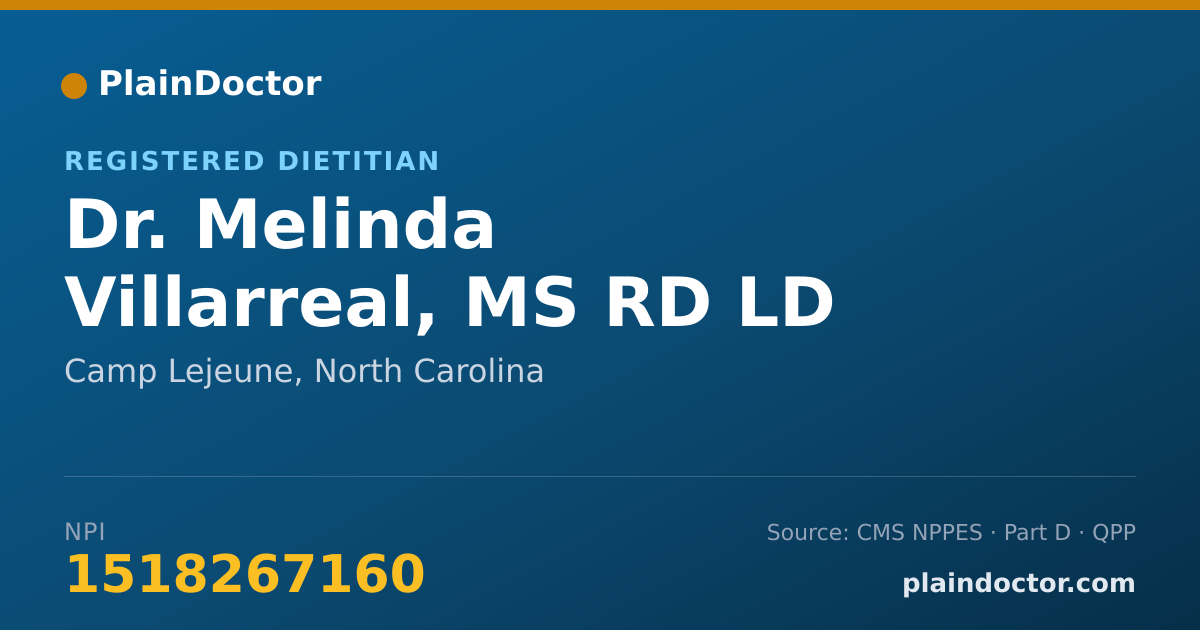 Shareable card for Melinda Villarreal, MS RD LD - Registered Dietitian, Camp Lejeune, NC