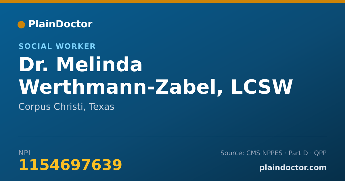 Shareable card for Melinda Werthmann-Zabel, LCSW - Social Worker, Corpus Christi, TX