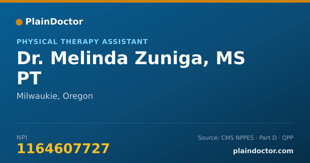 Shareable card for Melinda Zuniga, MS PT - Physical Therapy Assistant, Milwaukie, OR