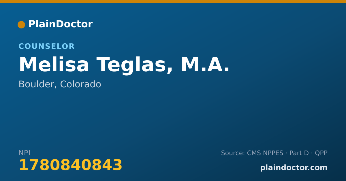 Shareable card for Melisa Teglas, M.A. - Counselor, Boulder, CO