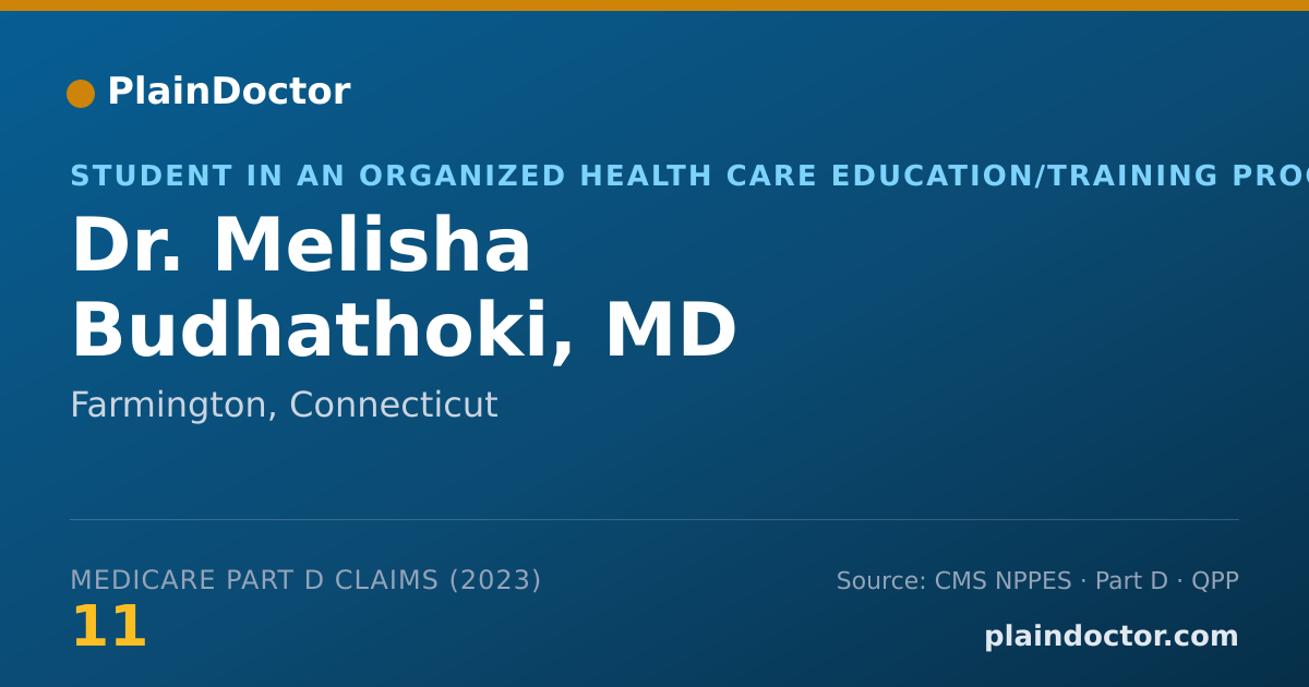 Shareable card for Melisha Budhathoki, MD - Student in an Organized Health Care Education/Training Program, Farmington, CT