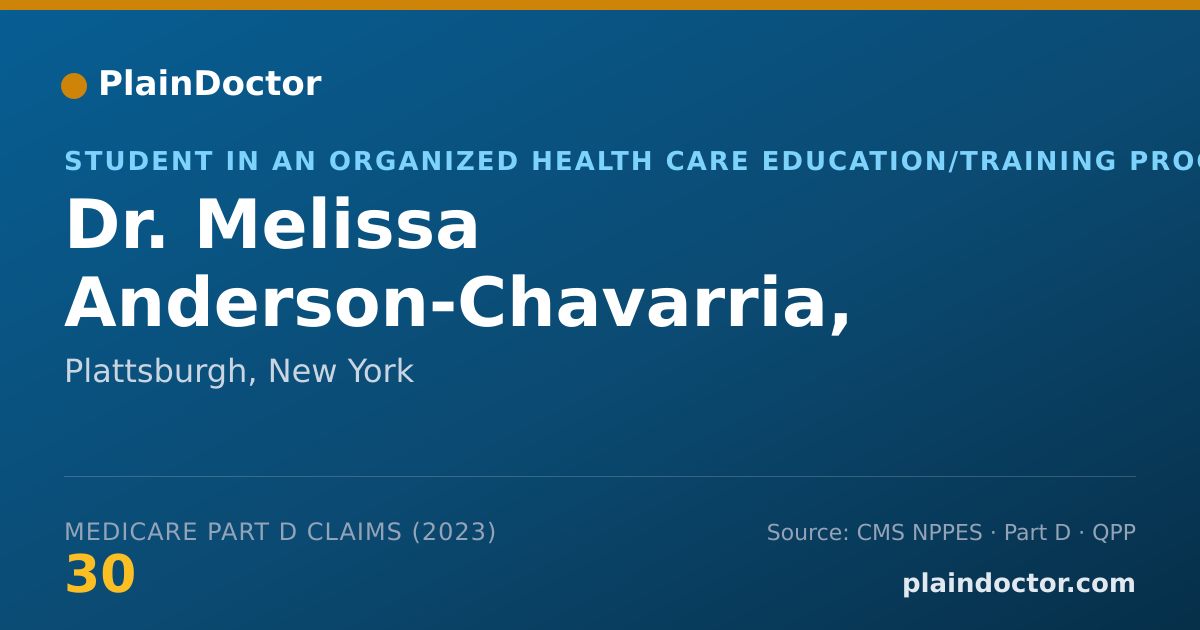 Shareable card for Melissa Anderson-Chavarria, DO, PHD - Student in an Organized Health Care Education/Training Program, Plattsburgh, NY