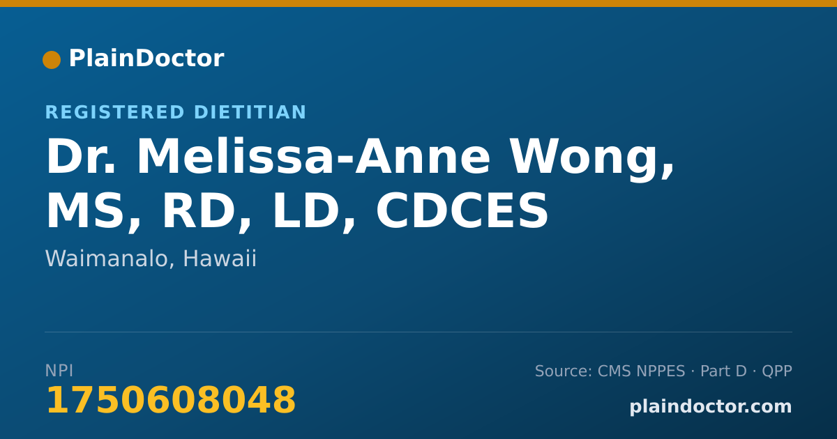 Shareable card for Melissa-Anne Wong, MS, RD, LD, CDCES - Registered Dietitian, Waimanalo, HI